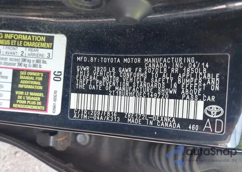 2014 Toyota Corolla Le from USA, damaged, VIN 2T1BURHE0EC149720